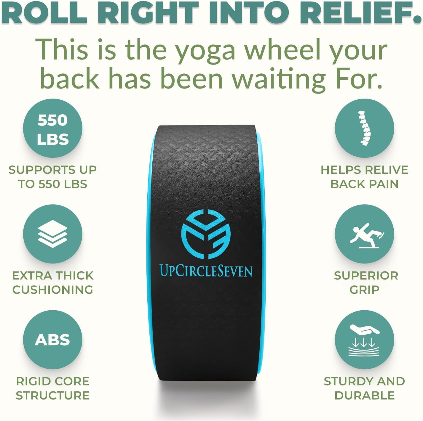 Back Roller & Yoga Wheel - Relieve Lower & Upper Back Pain & Stiffness - Therapeutically Stretch, Mobilize & Decompress Your Spine - Increase Mobility, Flexibility & Alignment